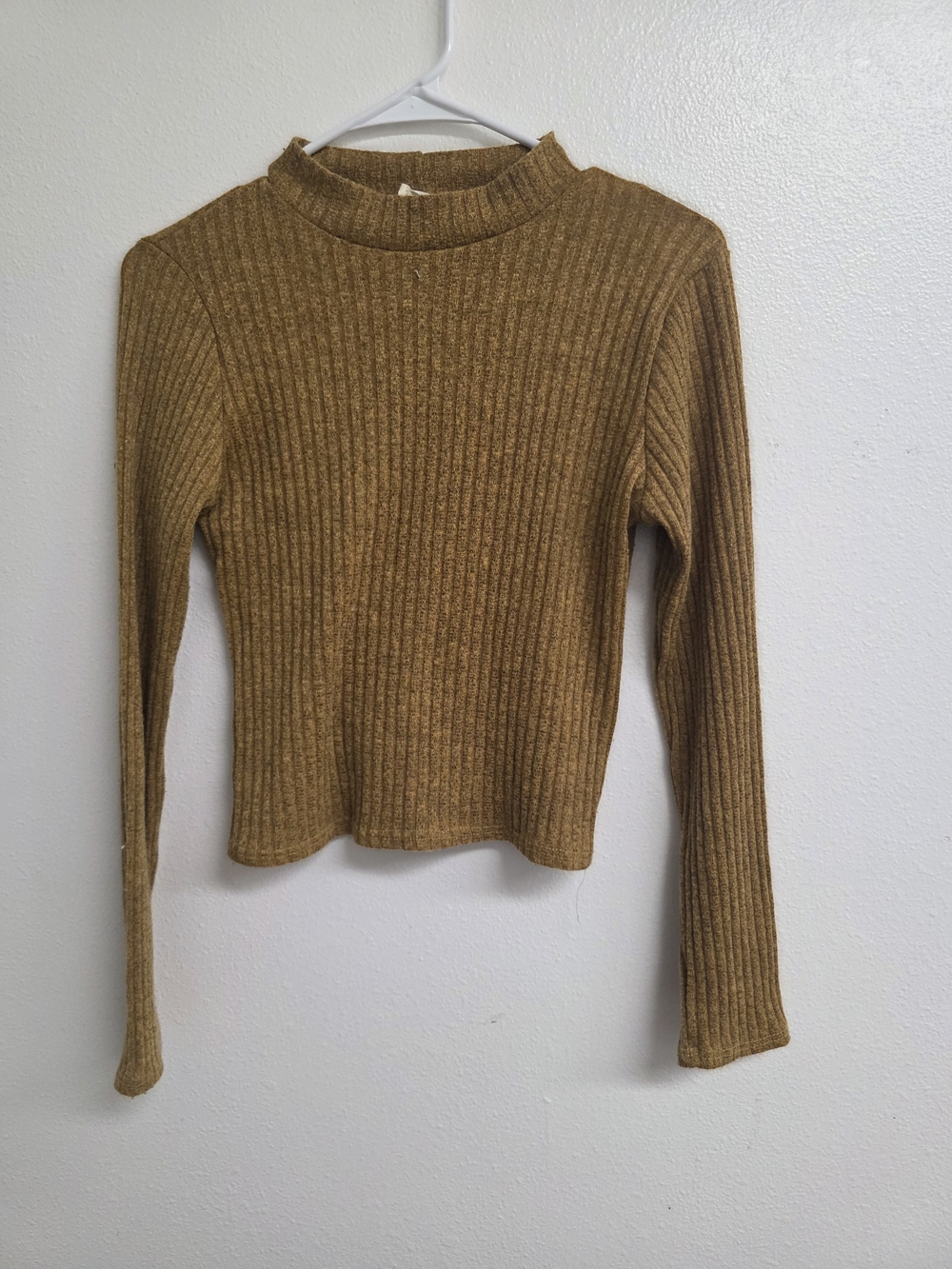 Olivia Rae Ribbed Mock Neck Long Sleeve Top - Mustard Brown (0739)